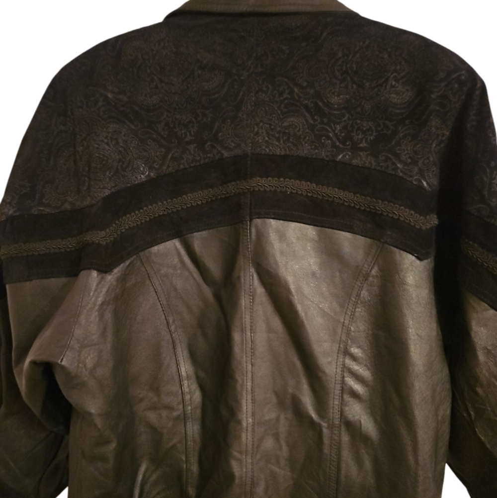 Vintage 80s Long Black Leather/Suede Trench Coat/Duster, Sz Med, Double G - Picture 8 of 12